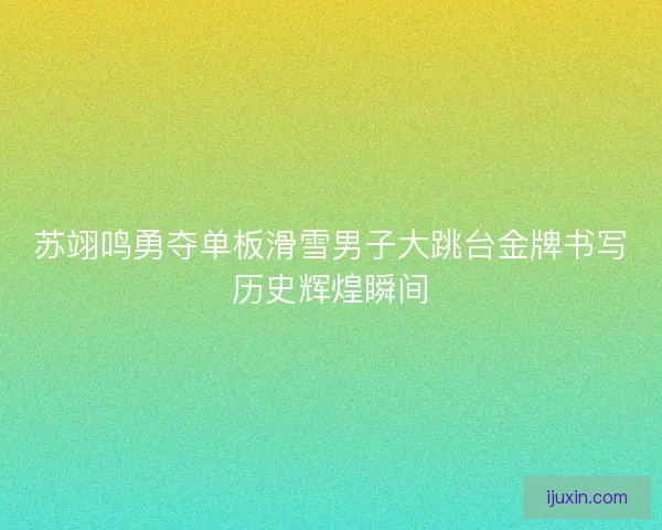 苏翊鸣勇夺单板滑雪男子大跳台金牌书写历史辉煌瞬间 苏翊鸣勇夺单板滑雪男子大跳台金牌书写历史辉煌瞬间
